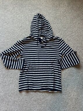 J. Crew Navy and White Striped Hooded Sweatshirt
